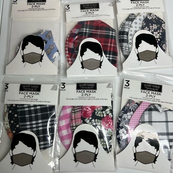 Bundle of 18 Face masks 2-ply 6 packs/ 1 pack toddler sz 1 pack adult L 4 packsM - Picture 1 of 6